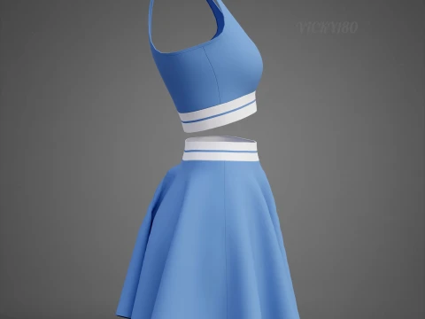 Conjunto de roupas esportivas femininas para t&ecirc;nis &ndash; suti&atilde; esportivo de cintura alta e minissaia alargada Modelo 3D