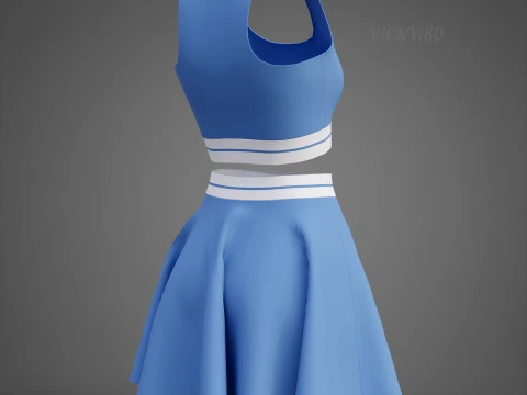 Conjunto de roupas esportivas femininas para t&ecirc;nis &ndash; suti&atilde; esportivo de cintura alta e minissaia alargada Modelo 3D