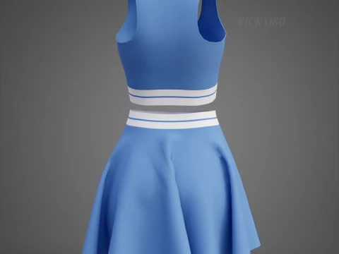 Conjunto de roupas esportivas femininas para t&ecirc;nis &ndash; suti&atilde; esportivo de cintura alta e minissaia alargada Modelo 3D