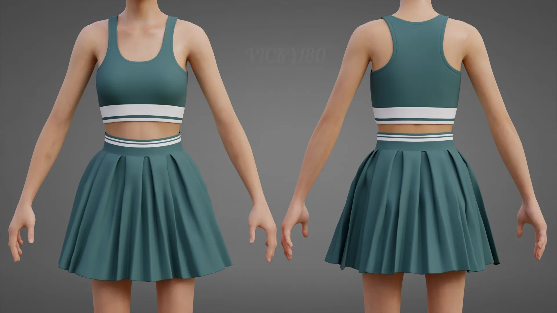 Sports Wear Tennis Outfit Set Sports Bra Tank Top with Pleated Mini Skirt Clothing 3D Model .c4d .max .obj .3ds .fbx .stl .blend 