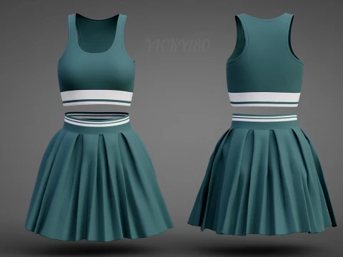 Sports Wear Tennis Outfit Set Sports Bra Tank Top with Pleated Mini Skirt Clothing 3D Model