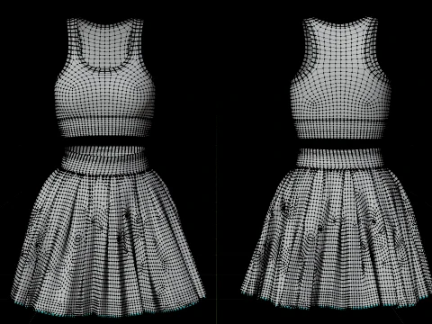Sports Wear Tennis Outfit Set Sports Bra Tank Top with Pleated Mini Skirt Clothing 3D Model