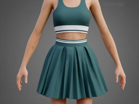 Sports Wear Tennis Outfit Set Sports Bra Tank Top with Pleated Mini Skirt Clothing 3D Model