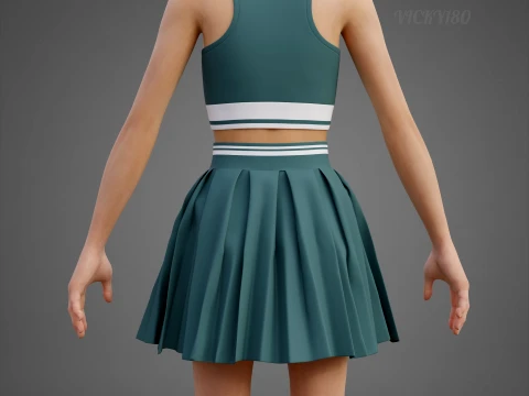 Sports Wear Tennis Outfit Set Sports Bra Tank Top with Pleated Mini Skirt Clothing 3D Model