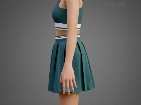 Sports Wear Tennis Outfit Set Sports Bra Tank Top with Pleated Mini Skirt Clothing 3D Model