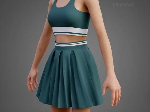 Sports Wear Tennis Outfit Set Sports Bra Tank Top with Pleated Mini Skirt Clothing 3D Model