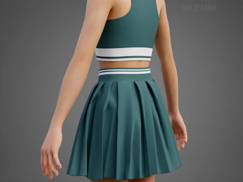 Sports Wear Tennis Outfit Set Sports Bra Tank Top with Pleated Mini Skirt Clothing 3D Model