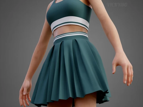 Sports Wear Tennis Outfit Set Sports Bra Tank Top with Pleated Mini Skirt Clothing 3D Model