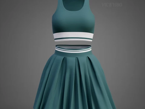 Sports Wear Tennis Outfit Set Sports Bra Tank Top with Pleated Mini Skirt Clothing 3D Model