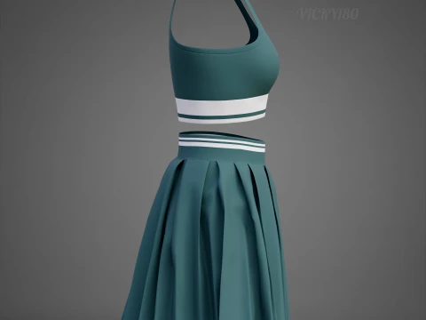 Sports Wear Tennis Outfit Set Sports Bra Tank Top with Pleated Mini Skirt Clothing 3D Model