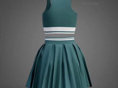 Sports Wear Tennis Outfit Set Sports Bra Tank Top with Pleated Mini Skirt Clothing 3D Model