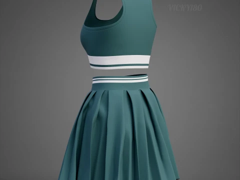 Sports Wear Tennis Outfit Set Sports Bra Tank Top with Pleated Mini Skirt Clothing 3D Model