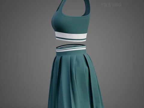 Sports Wear Tennis Outfit Set Sports Bra Tank Top with Pleated Mini Skirt Clothing 3D Model
