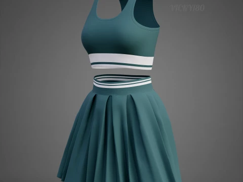 Sports Wear Tennis Outfit Set Sports Bra Tank Top with Pleated Mini Skirt Clothing 3D Model