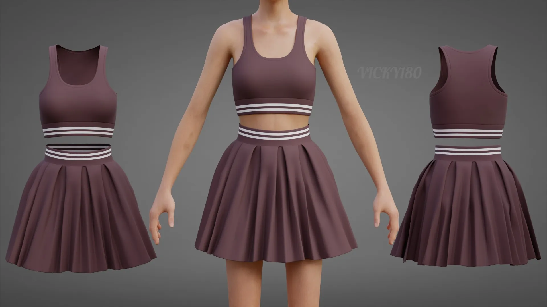 Roupa de duas pe&ccedil;as Activewear Co-Ord &ndash; Suti&atilde; esportivo saia skatista plissada Modelo 3D .c4d .max .obj .3ds .fbx .stl .blend 