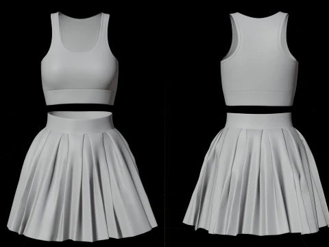 Roupa de duas pe&ccedil;as Activewear Co-Ord &ndash; Suti&atilde; esportivo saia skatista plissada Modelo 3D