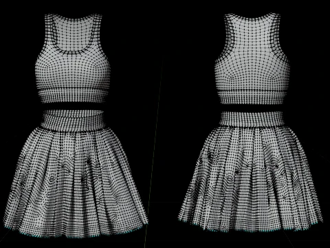 Roupa de duas pe&ccedil;as Activewear Co-Ord &ndash; Suti&atilde; esportivo saia skatista plissada Modelo 3D