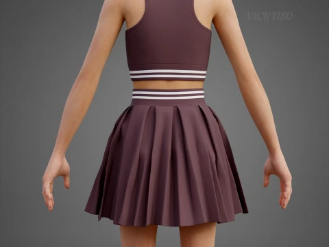 Roupa de duas pe&ccedil;as Activewear Co-Ord &ndash; Suti&atilde; esportivo saia skatista plissada Modelo 3D
