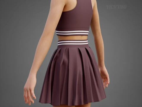 Roupa de duas pe&ccedil;as Activewear Co-Ord &ndash; Suti&atilde; esportivo saia skatista plissada Modelo 3D