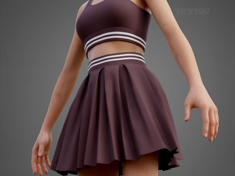 Roupa de duas pe&ccedil;as Activewear Co-Ord &ndash; Suti&atilde; esportivo saia skatista plissada Modelo 3D