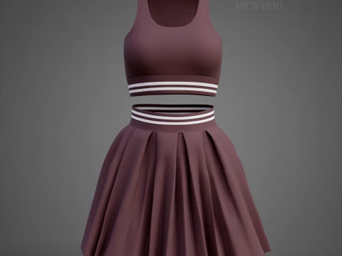 Roupa de duas pe&ccedil;as Activewear Co-Ord &ndash; Suti&atilde; esportivo saia skatista plissada Modelo 3D