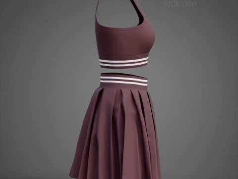 Roupa de duas pe&ccedil;as Activewear Co-Ord &ndash; Suti&atilde; esportivo saia skatista plissada Modelo 3D