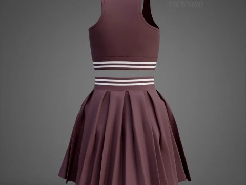 Roupa de duas pe&ccedil;as Activewear Co-Ord &ndash; Suti&atilde; esportivo saia skatista plissada Modelo 3D