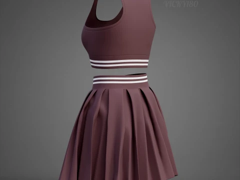 Roupa de duas pe&ccedil;as Activewear Co-Ord &ndash; Suti&atilde; esportivo saia skatista plissada Modelo 3D