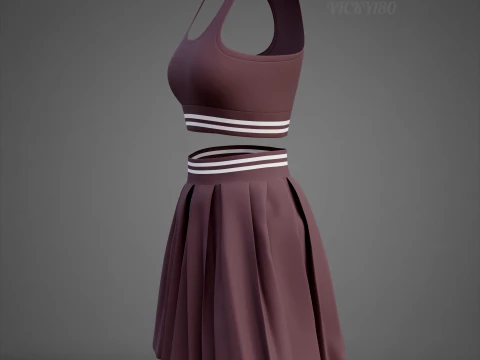 Roupa de duas pe&ccedil;as Activewear Co-Ord &ndash; Suti&atilde; esportivo saia skatista plissada Modelo 3D
