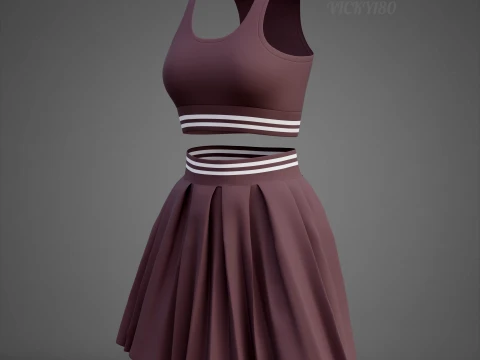Roupa de duas pe&ccedil;as Activewear Co-Ord &ndash; Suti&atilde; esportivo saia skatista plissada Modelo 3D