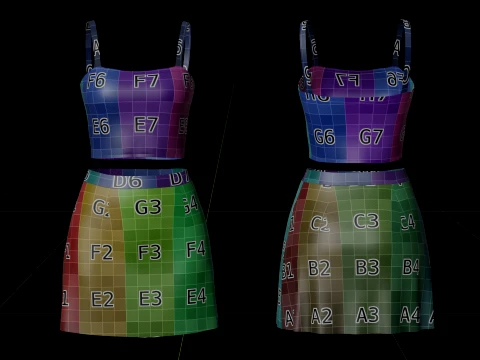 Completo estivo da donna in due pezzi Set con cinturino per spaghetti, minigonna, minigonna, abbigliamento 3D Modello 3D