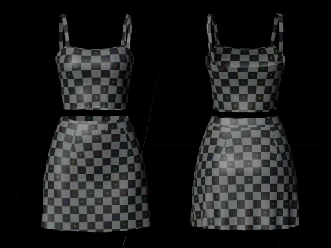 Completo estivo da donna in due pezzi Set con cinturino per spaghetti, minigonna, minigonna, abbigliamento 3D Modello 3D