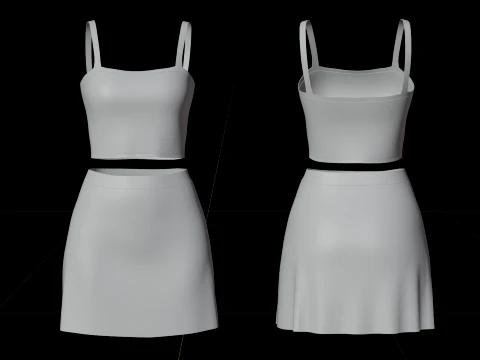 Completo estivo da donna in due pezzi Set con cinturino per spaghetti, minigonna, minigonna, abbigliamento 3D Modello 3D