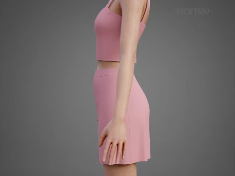Completo estivo da donna in due pezzi Set con cinturino per spaghetti, minigonna, minigonna, abbigliamento 3D Modello 3D