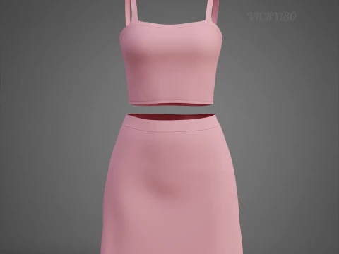 Completo estivo da donna in due pezzi Set con cinturino per spaghetti, minigonna, minigonna, abbigliamento 3D Modello 3D