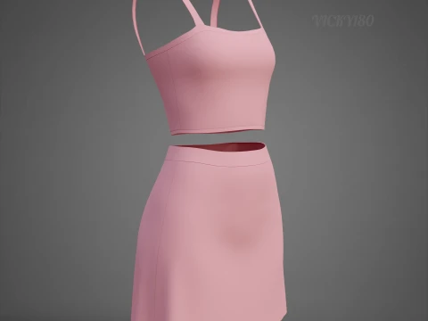 Completo estivo da donna in due pezzi Set con cinturino per spaghetti, minigonna, minigonna, abbigliamento 3D Modello 3D