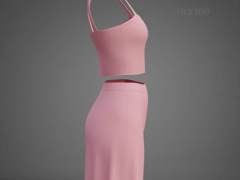 Completo estivo da donna in due pezzi Set con cinturino per spaghetti, minigonna, minigonna, abbigliamento 3D Modello 3D