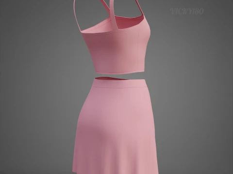 Completo estivo da donna in due pezzi Set con cinturino per spaghetti, minigonna, minigonna, abbigliamento 3D Modello 3D