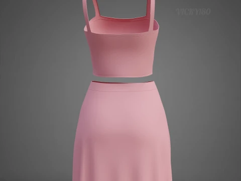 Completo estivo da donna in due pezzi Set con cinturino per spaghetti, minigonna, minigonna, abbigliamento 3D Modello 3D