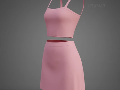 Completo estivo da donna in due pezzi Set con cinturino per spaghetti, minigonna, minigonna, abbigliamento 3D Modello 3D