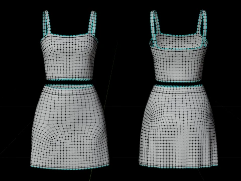Cami Crop Top and Mini Skirt 3D Clothing Asset - Yellow Two-Piece Summer Outfit Set 3D Model
