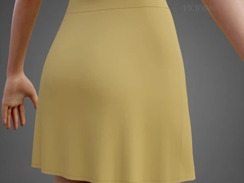 Cami Crop Top and Mini Skirt 3D Clothing Asset - Yellow Two-Piece Summer Outfit Set 3D Model