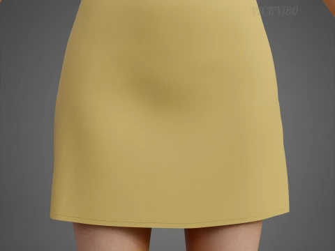 Cami Crop Top and Mini Skirt 3D Clothing Asset - Yellow Two-Piece Summer Outfit Set 3D Model