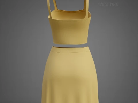 Cami Crop Top and Mini Skirt 3D Clothing Asset - Yellow Two-Piece Summer Outfit Set 3D Model