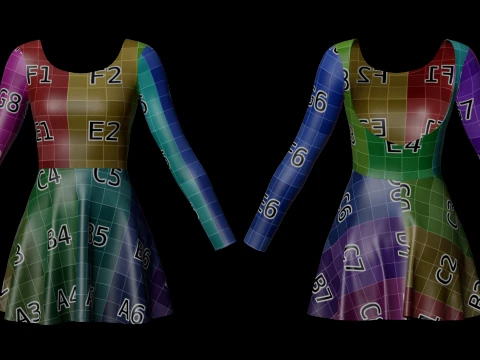 Womens Long Sleeve Open Back Skater Dress 3D Clothing Asset - Short Flare Dress 3D Model