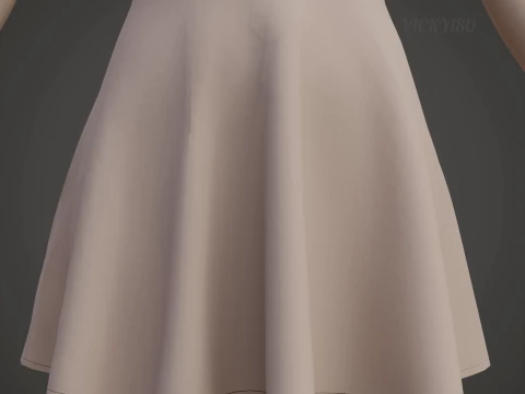 Womens Long Sleeve Open Back Skater Dress 3D Clothing Asset - Short Flare Dress 3D Model