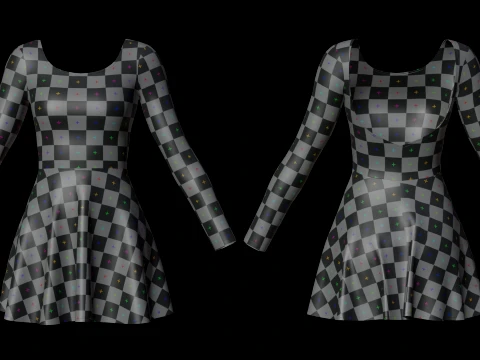 Womens Long Sleeve Open Back Skater Dress 3D Clothing Asset - Short Flare Dress 3D Model