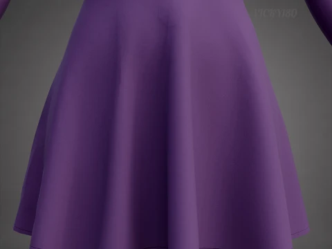 Abito da skater viola a maniche lunghe con schiena bassa Abito di abbigliamento 3D - Abito corto sportivo Modello 3D