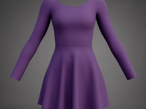 Abito da skater viola a maniche lunghe con schiena bassa Abito di abbigliamento 3D - Abito corto sportivo Modello 3D