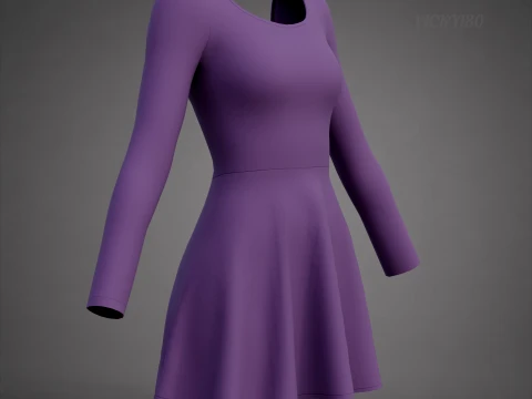 Abito da skater viola a maniche lunghe con schiena bassa Abito di abbigliamento 3D - Abito corto sportivo Modello 3D